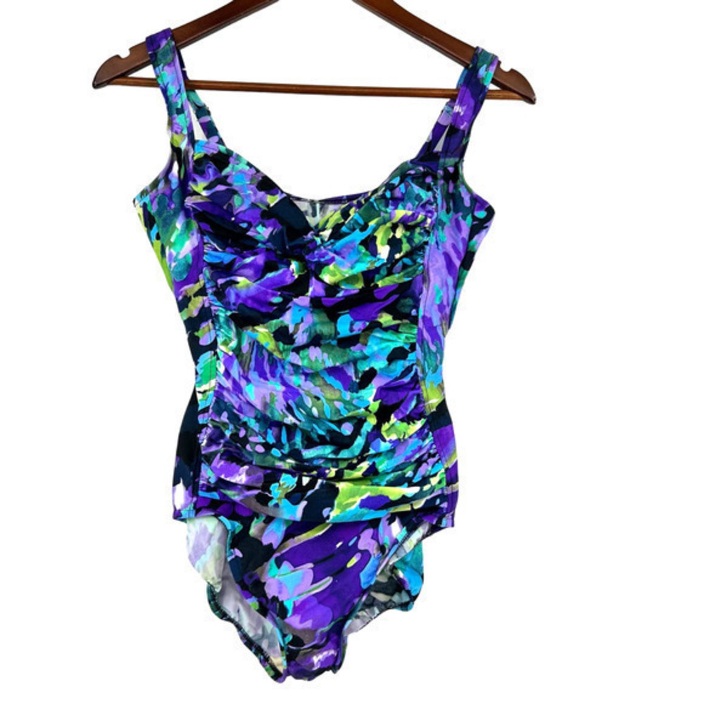 Trimshaper slimmiing multicolor print one piece abstract print swimsuit size 12
